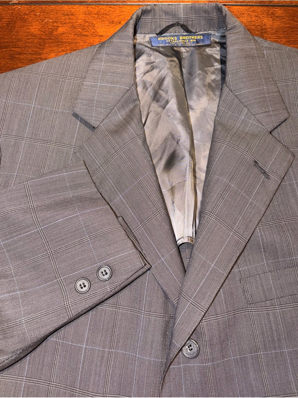 Brooks Brothers 100% Pure Wool Plaid Gray Sport Coat Blazer Size 42R Made In USA